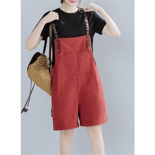 Summer Women Red Denim Playsuit Korean Loose Strap Shorts Female Casual High Waist Suspenders Black Jumpsuit Jean Short G1259