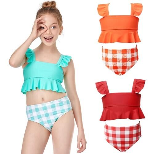 2021 Summer Toddler Kids Swimwear For Girls Bikini Ruffles Print Two Piece Swimsuit Bathing Beach Girls Swim Swimwear