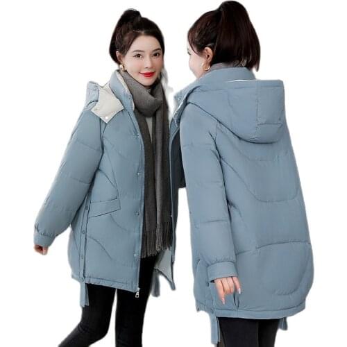 Fashion Coats Women Winter 2021 New Korean Mid-Length Feminine Coat Fur Collar Hooded Down Padded Jacket Female Thermal Jacket