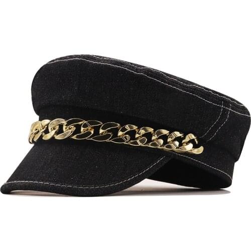 New utumn Winter Chain Black Military Berets for Women Female Flat Army Cap Salior Hat Girl Travel Berets Ladies Painters Cap