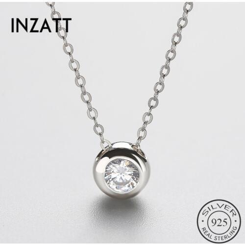 INZATT Trendy 925 Sterling Silver Crystal Pendant Necklace for Women Round Bohe 2018 Summer Fashion Jewelry Wedding Cute Gift