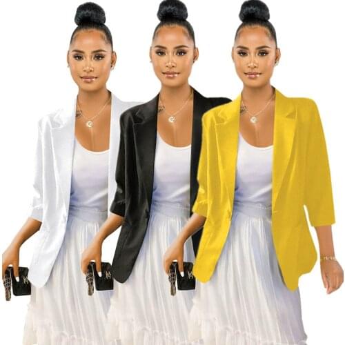 Echoine Women Cotton linen Solid Lace-Up Blazers Streetswear Sexy Lapel 7 minutes Sleeve Coat Suit Ladies Office Blazer Jackets