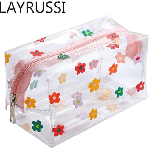 LAYRUSSI Transparent Cosmetic Bag Cartoon Fruit Female Makeup Bag Girl Travel Organizer Storage Bag Waterproof Toiletry Wash Bag