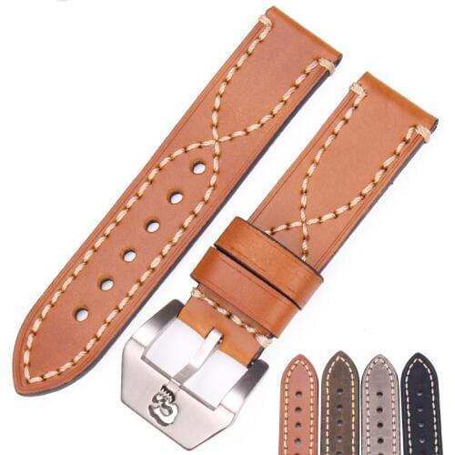 22mm 24mm Watchbands Italy Genuine Leather Thick Women Watch Strap Belt Stainless Steel Buckle Clasp For Panerai