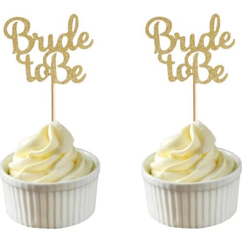 Bride to be Cake Topper Cupcakes flag Team Bride Bridal Shower Gold Silver Glitter Paper Bachelorette Party Wedding Party Decor