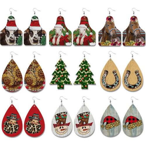 Digital Printing Cow Sheep Animal Pattern Christmas Theme Statement Earrings for Women Boutique Jewelry Free Shipping