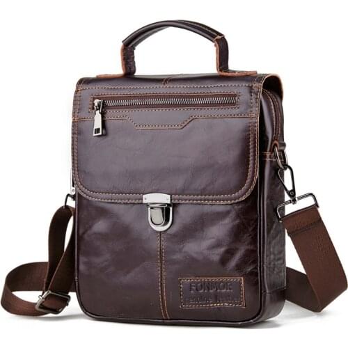 FONMOR 100% Genuine Leather Handbag Men Messenger Bag Travel Shoulder Bags Business Men Phone Bag Purses Male Crossbody Bags