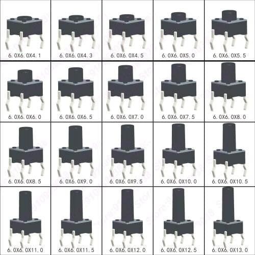 50PCS 6X6X5/4.3/5.5/6/7/8/9/10/13MM Tact Switch Push Button Switch 12V Copper 4PIN DIP Micro Switch For TV/Toys/home use Button