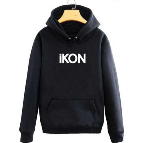 Kpop Idol Group Ikon Hoodies Black Red Fans Supportive Bobby Sweatshirt Simple Men Women Sudaderas