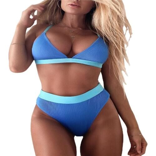 Women Fashion 2-piece Bikini Set Sleeveless Color Block Tops+Bottoms Set Stylish Bathing Suit Swimming Pool Beach Vacation Lady