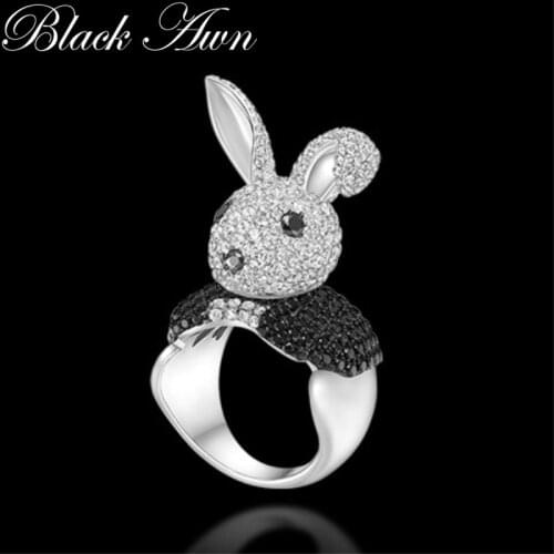 BLACK AWN 2021 New Arrive rabbit 925 Sterling Silver Jewelry Trendy Wedding Rings for Women Engagement Ring Femme Bijoux G098