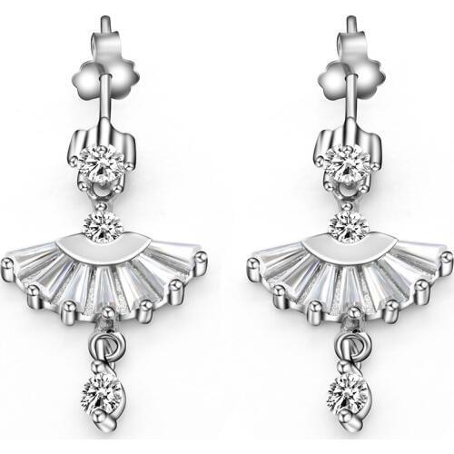 925 Sterling Silver Outstanding dancer Dress CZ Earrings Romantic Love Jewelry for Women Girls Lovers Valentines Day Gift