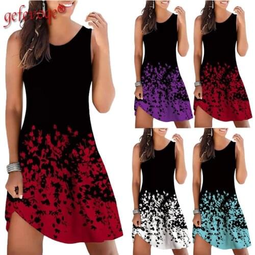2021 Summer New Fashion Women Clothes Round Neck Print Midi Dress Casual Loose Sleeveless Vacation Dresses Vestido De Mujer