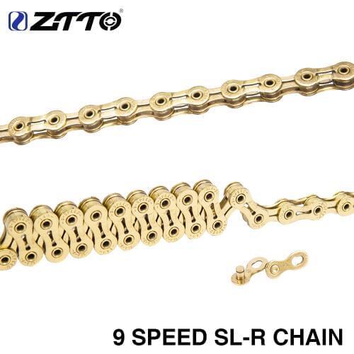 ZTTO MTB 9 Speed Golden SLR Chain 9s 27 s Mountain Bike Road Bicycle chain ultralight Parts Durable Gold for Parts K7 System