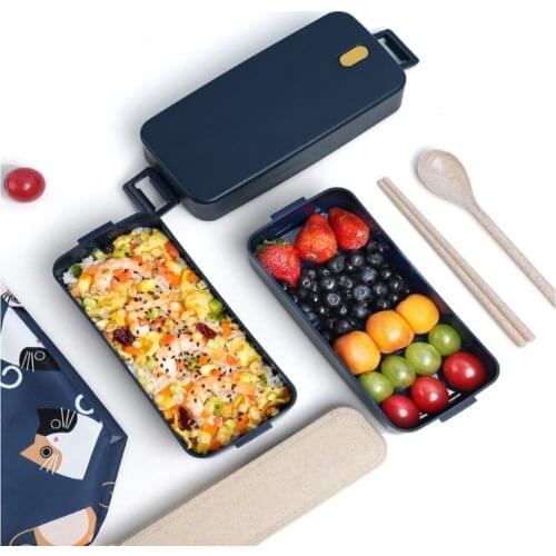 1pc Lunch Box Double Layer Bento Box Student Office Microwave Heating Lunch Container Kitchen Food Storage Box Plastic Tableware
