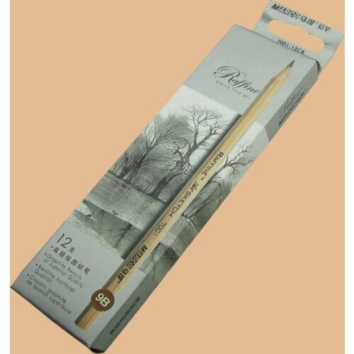 12 Pcs Marco Drawing Sketching Pencil Natrue Wood Model 13 Hardness 9B,8B,7B,6B,5B,4B,3B,2B,B,HB,F,H,2H,3H Fit School