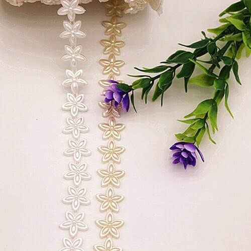 1YD 15mm Double Line Five-pointed Star Connection Beads ABS Imitation Pearl Bead Chain Handmade DIY Bead String Drill