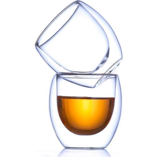 4PCS Creative Double Wall Glass Crystal Whisky Cup Brandy Glass Coffee Mugs Classical Tea Cups Red Wine Glass for Gift GL023