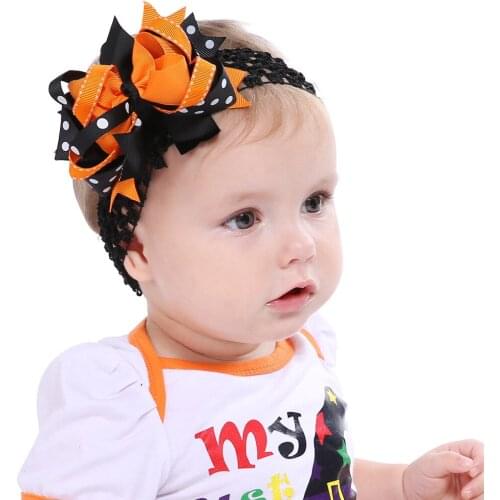 6pcs Orange&Black&White Baby Girls Head Bands Kids Bowknot Wide Hair Bands Headbands Accessories Outfits For Enfant Halloween