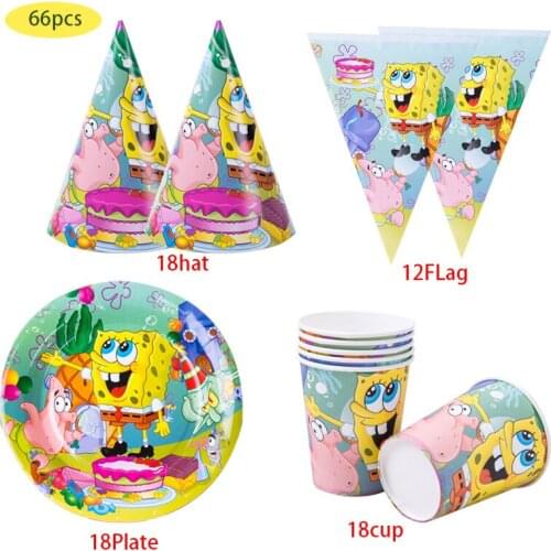 66pcs Sponge Baby Shower Party Decorations Cup Banners Hat Straw for Kids Birthday Boy Disposable Tableware Party Supplies