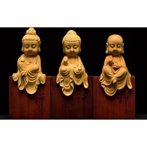 Boxwood 9cm Sakyamuni Sculpture Wood Carvings Cartoons Buddha Statue Guanyin Ksitigarbha Home Decor