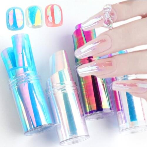 Aurora Glass Nails Foil Irregular Ice Cube Broken Starry Sky Mirror Cellophane Sticker Design Summer Manicure Decoration NL1900