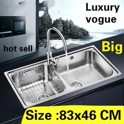 Free shipping Apartment vogue kitchen double groove sink luxurious do the dishes 304 stainless steel big hot sell 83x46 CM