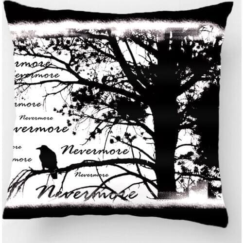 Black And White Nevermore Raven Silhouette Throw Pillow Case Decorative Cushion Cover Pillowcase Customize Gift For Sofa Seat