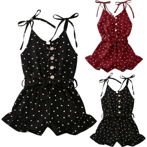 Citgeett Summer Toddler Kids Baby Girls Clothes Heart Ruffle Romper Jumpsuit Outfit Valentine Strap Sunsuit