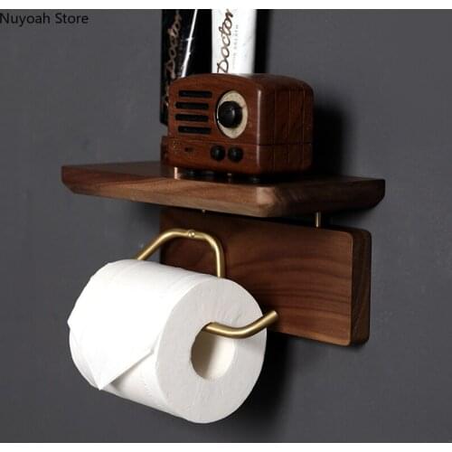 Bathroom Decoration Tissue Holder Creative Walnut Free Perforated Roll Paper Holder Toilet Paper Shelf Brass Toilet Tissue Box