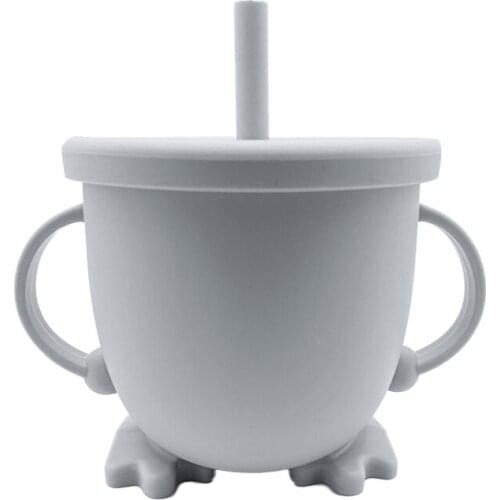 Baby Feeding Straw Bottle Portable Double Handle Water Drinkware Toddler Learning Drinking Silicone Sippy Cup