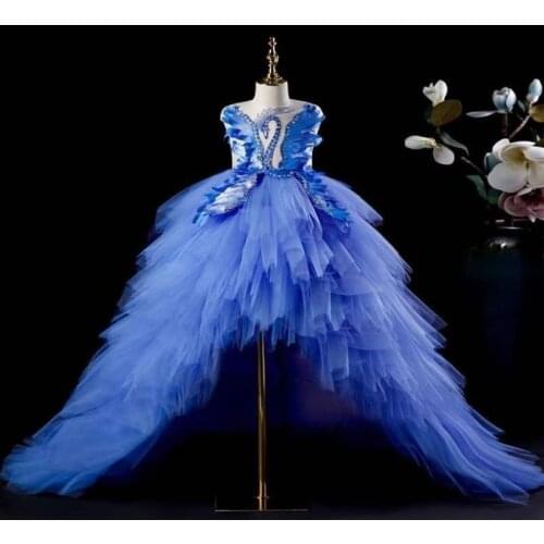 Kids Catwalk Dress 2020 New Beautiful Trailing Ball Gown Sleeveless Beading Design Wedding Birthday Party Dress For Girls L692