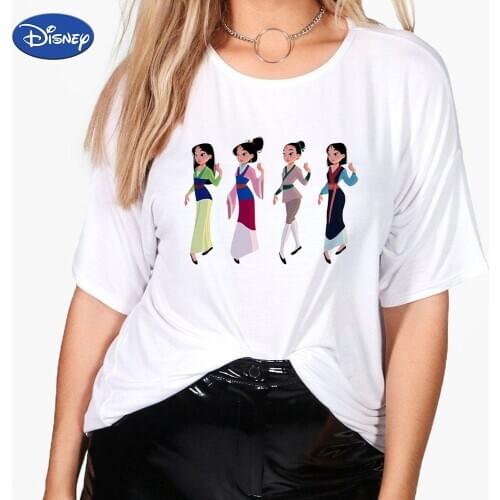 Disney Ancient Chinese Clothing Mulan Print Tshirt Women Aesthetic Culture Summer Top Short Sleeve Internet Girl Brand T shirts