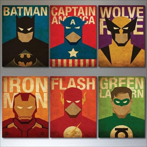 Disney Vintage Superhero Captain America Abstract Canvas Painting Marvel Iron Man Avengers Poster Print Wall Art Room Home Decor