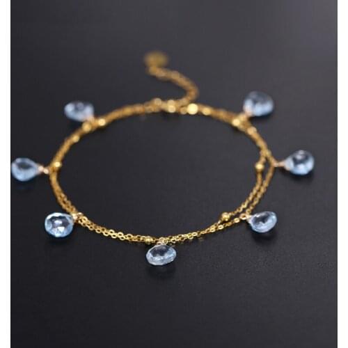 DMBS134 Gypsophila Droplet Topaz Bracelet gemstones Genuine Yellow 18K Gold Jewelry Gift