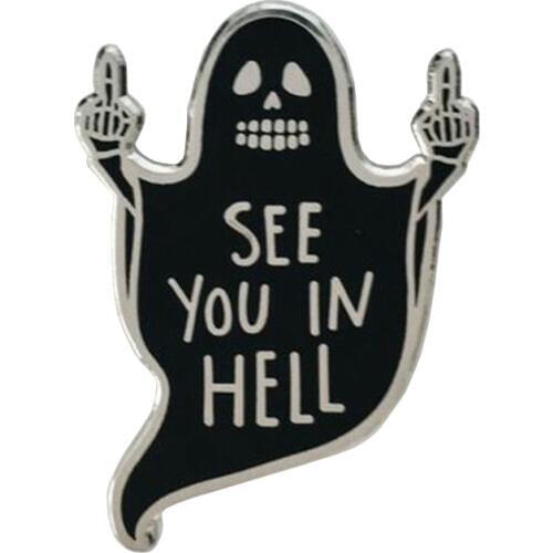 See You in Hell Enamel Pin Halloween Horror Goth Atheist Gag Gift Badge Victorian Witch Altar Satan Death Decor, Autu