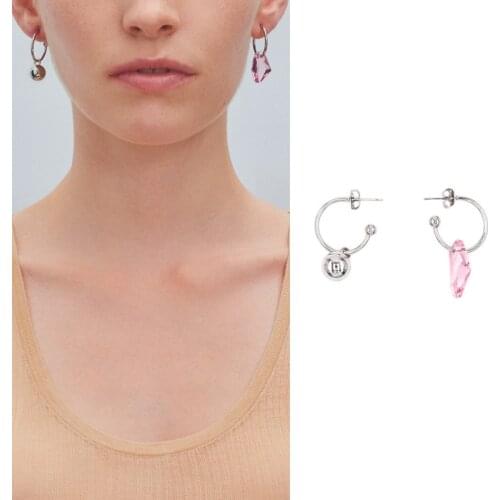 European and American INS jewelry silver C-shaped small earrings asymmetric ball crystal pendant simple nail woman