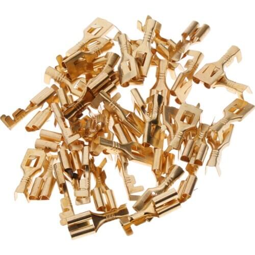 50 Pieces Locking Terminal Cable Female Shovel Connector, 6.3mm Gold