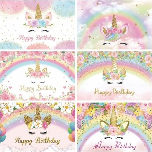 Yeele Baby Birthday Backdrop Props Unicorn Rainbow Flower Photophone Party Decor Vinyl Background For Child Photo Studio Shoots