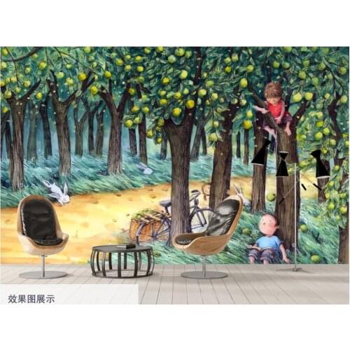 Custom mural on the wall paper 3 d Fresh cartoon childrens orchard Childrens room photo Wallpaper in the living room