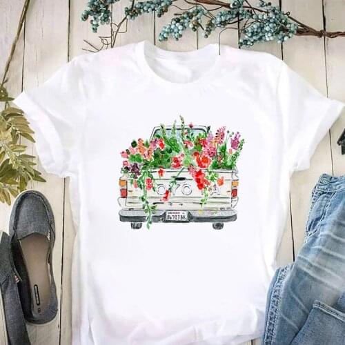 Women Graphic Bicycle O Neck Casual Fashion Female T Shirt Lady Tees Bike Printed Tops White Clothes Womens T-Shirt