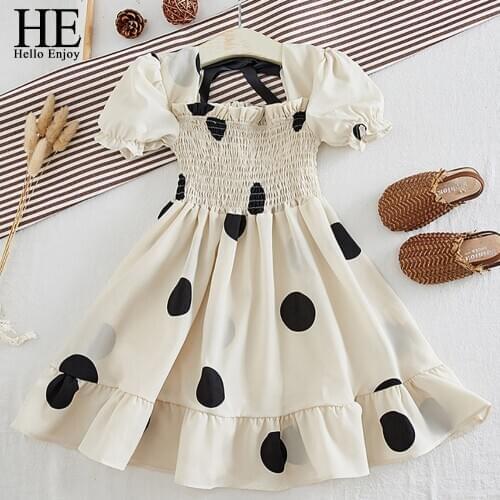 HE Hello Enjoy Kids Princess Dresses For Baby Girls 2020 New Summer Vintage Polka Dot Lace Up Chiffon Kid Princess Elegant Dress