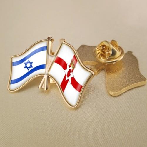 Israel and Northern Ireland Crossed Double Friendship Flags Lapel Pins Brooch Badges