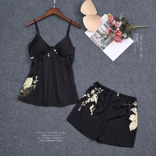 Intimate Lingerie Silky Strap Top&Shorts 2PCS Pajamas Suit Satin Nightwear Lady Print Pyjamas Summer New Soft Pijamas Sleep Set