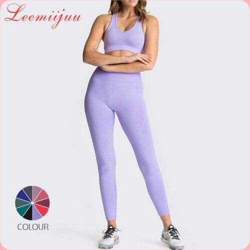 LEEMIIJUU Women Seamless Yoga Set Fitness Sports Suits GYM Clothes Yoga Bra Shirts High Waist Running Leggings Workout Clothing