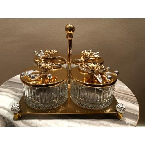 Candy Chocolate Service Gold Colour Flower Design Modern Classic Design Kitchen Home Decoration Accessories Glass Metal Material