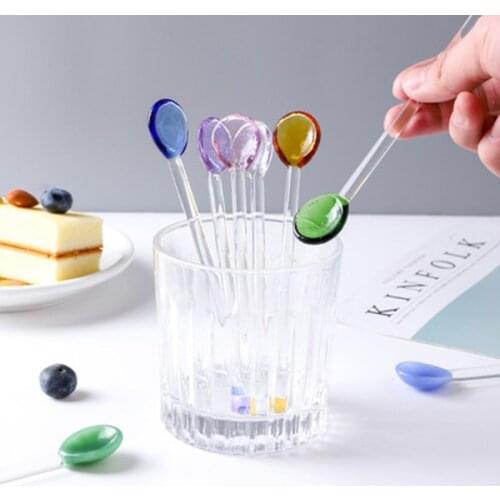 Beautiful glass spoon spoon heart colorful glass stirring rod lovely creative long handle juice coffee with adding spoon