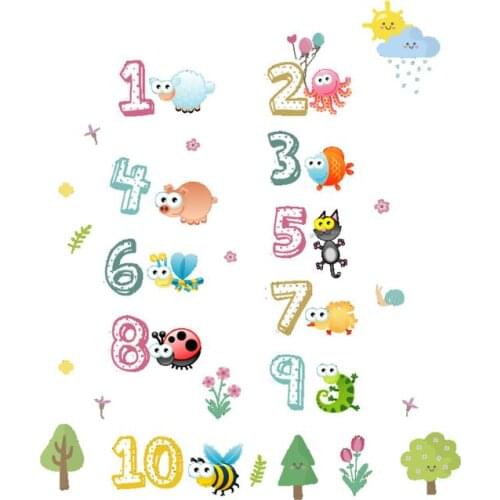 Creative Creative Animal Number Cartoon Wall Sticker Children Room Kindergarten Classroom Layout Early Education Self-adhesive
