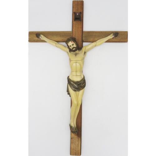 Hankroi 19.6 Inch Wall Cross Crucifix Hand Painted Resin body of Christ on Carbonized Wood Cross Resin Jesus Sculpture
