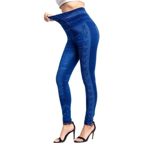 Imitation Jeans Leggings Rope Knot Pattern High Stretchy Women Push Up All Match Faux Denim Jeggings Streetwear Black 3XL